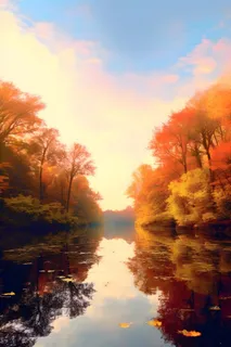 湖边树林秋季美景