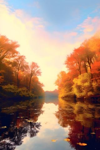 湖边树林秋季美景