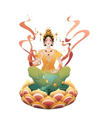 手绘国潮中国风古代敦煌神话飞天仙女美女古装人物插画PSD素材