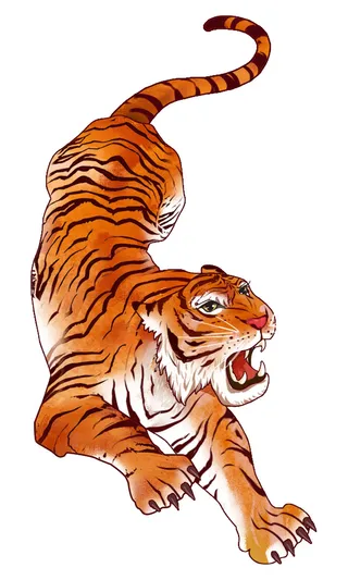 手绘国潮虎年卡通白虎老虎形象插画装饰元素PSD设计素材png免抠图