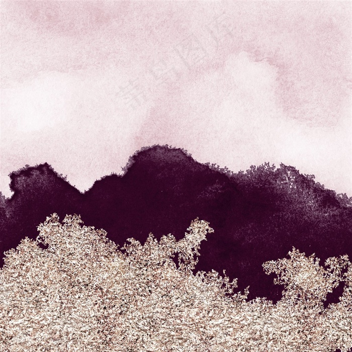 深红色水彩晕染金箔纹理背景图片