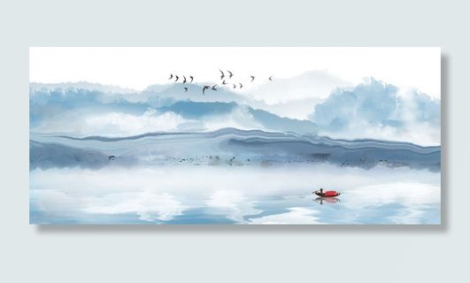 蓝色绘画湖水风景PSD素材