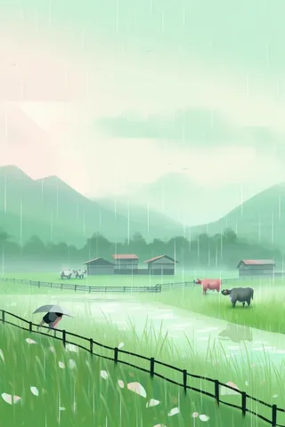 雨天农民插秧种植背景