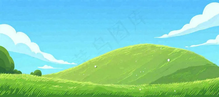 蓝天白云绿植草坪，小草树木清新，春天夏天阳光(1632x720)