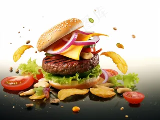 美味汉堡包美食摄影图