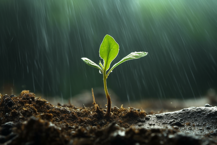 下雨天坚韧的嫩芽摄影图