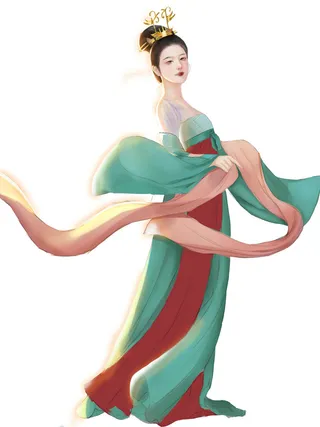 手绘国潮中国风古代敦煌神话飞天仙女美女古装人物插画PSD素材