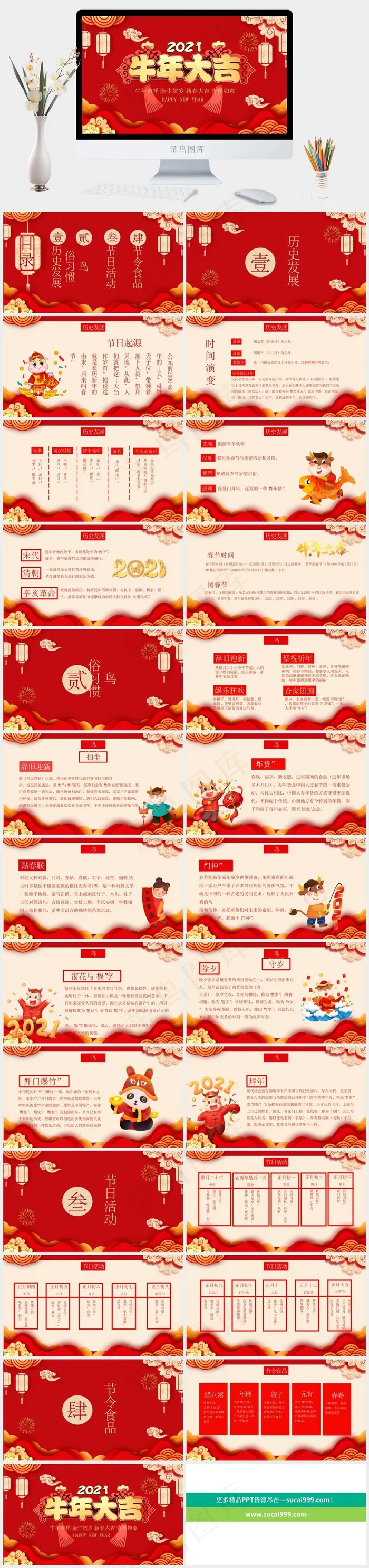 红色中国风营销PPT模板