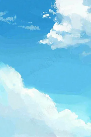 蓝天白云云层清新天空插画手绘