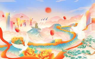 中国风国庆节插画海报背景