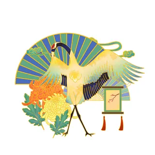 中国风国潮仙鹤山水插画手绘元素场景PSD设计素材