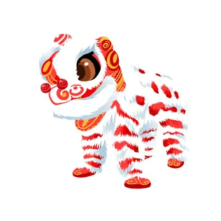 新年春节虎年元宵手绘人物舞狮卡通狮子头插画元素PSD设计素材