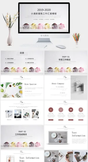 多彩蛋糕简约小清新商务工作汇报ppt模板预览图