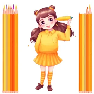 橙色女孩拿着笔免抠