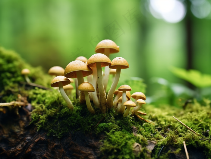 森林蘑菇枯木树干青苔苔藓摄影图(3696x2784)