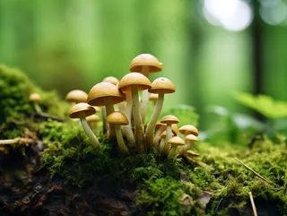 森林蘑菇枯木树干青苔苔藓摄影图