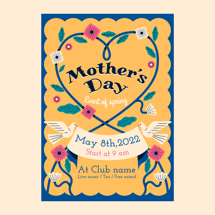 卡通爱心母亲节插图矢量