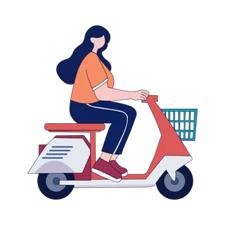 扁平插画骑电动车女孩