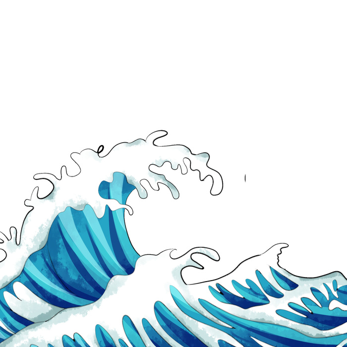 中国风国潮插画海浪波浪背景装饰浪花图案元素(2000x2000)psd模版下载