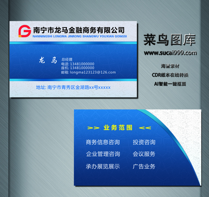 G0130-商务名片-蓝色cdr矢量模版下载