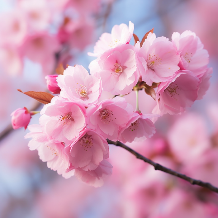 粉色的樱花花枝细节特写摄影图