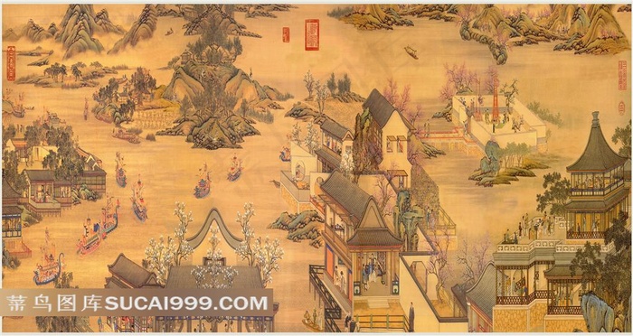 闹龙州水墨国画