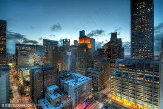 美国纽约繁华城市夜景的高楼大厦建筑