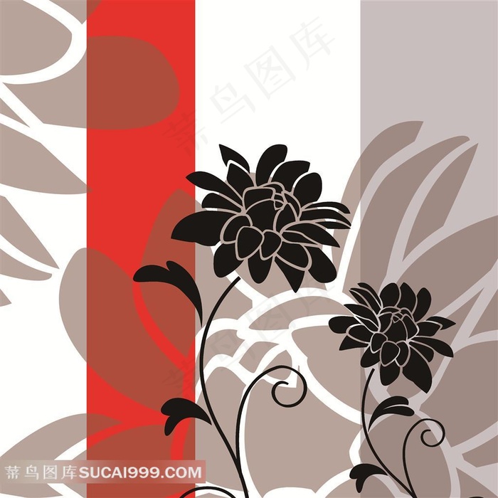 手绘花纹无框画设计素材