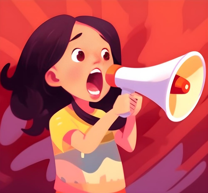 拿着喇叭叫唤的女孩背景