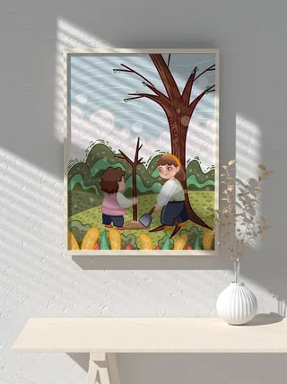 绿色创意公益植树节卡通312保护环境宣传插画