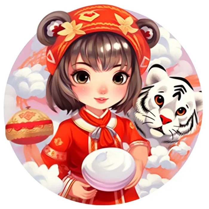 卡通插画人物喜庆红色衣服孩子老虎免抠(1024x1024)