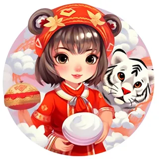 卡通插画人物喜庆红色衣服孩子老虎免抠