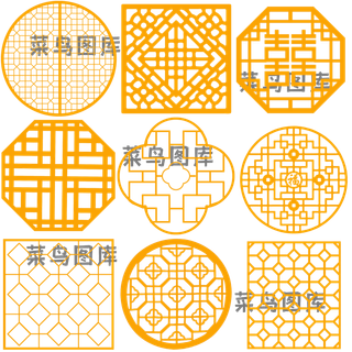 中式国风窗格屏风免抠PSD元素素材