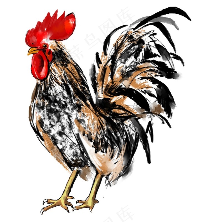 中国风手绘公鸡