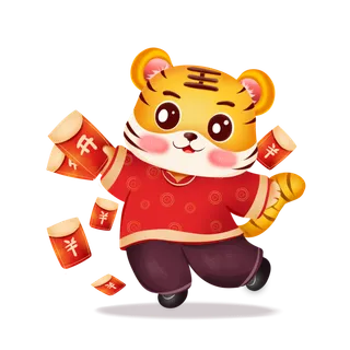 卡通2022虎年发红包的小老虎