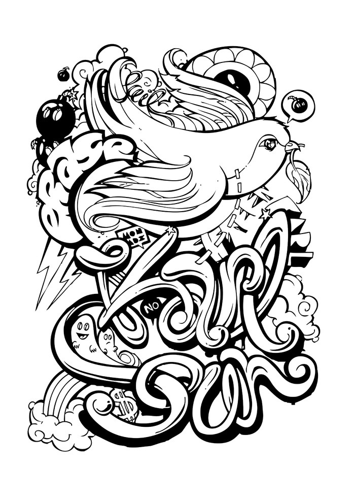小鸟涂鸦设计cdr矢量模版下载