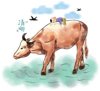 清明清明节卡通牧童燕子牛