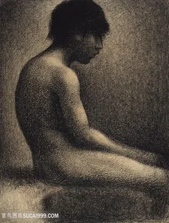 修拉油画裸体男士艺术挂画