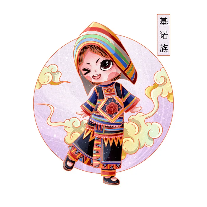 国潮Q版56个少数民族人物卡通形象服饰插画民族风服饰元素PSD素材psd模版下载