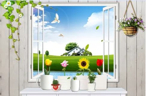 美丽风景窗户背景墙