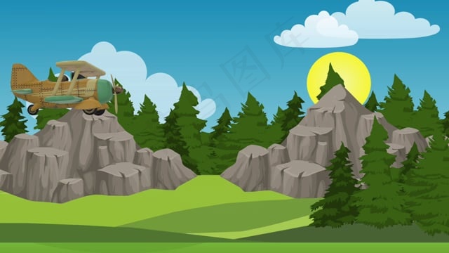 飞机, 山, 螺旋桨飞机, 飞行员, 森林, 草地, 双层