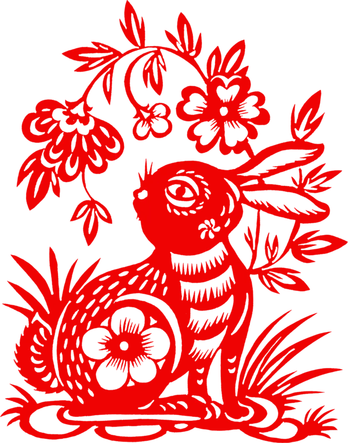 红色剪纸兔年免抠图