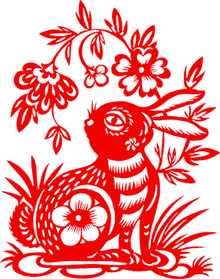 红色剪纸兔年免抠图