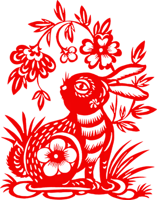红色剪纸兔年免抠图