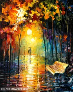 公园木椅水彩树林美景插画装饰画 公园木椅水彩树林美景插画装饰画