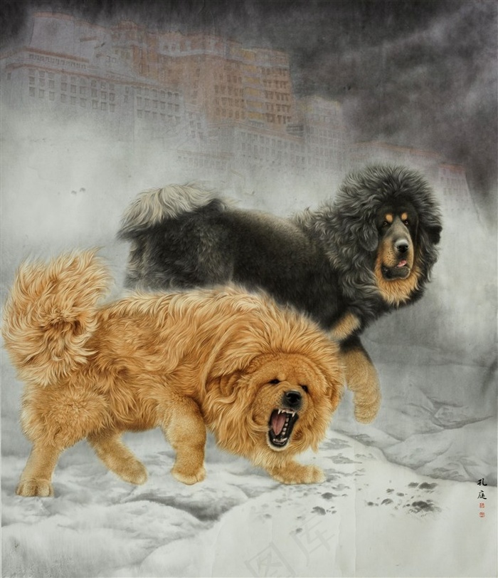 獒犬工笔画艺术画