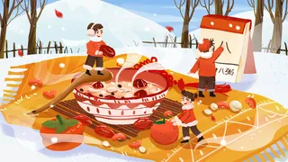 中国传统节日手绘卡通腊八节腊八粥插画海报PSD格式设计素材