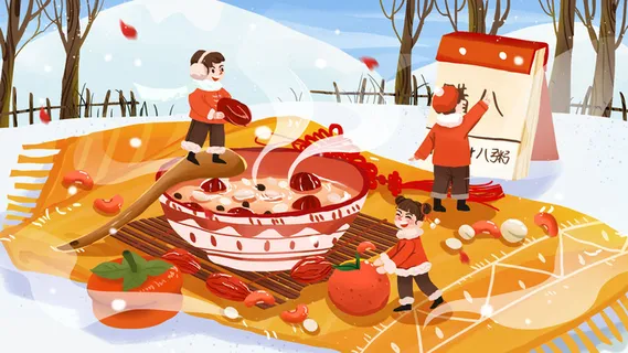 中国传统节日手绘卡通腊八节腊八粥插画海报PSD格式设计素材 中国传统节日手绘卡通腊八节腊八粥插画海报PSD格式设计素材