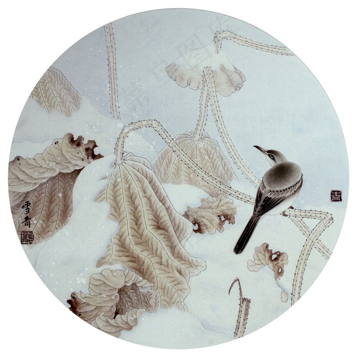 冬季荷叶艺术国画