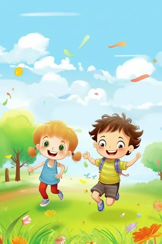 清新儿童草地玩耍背景